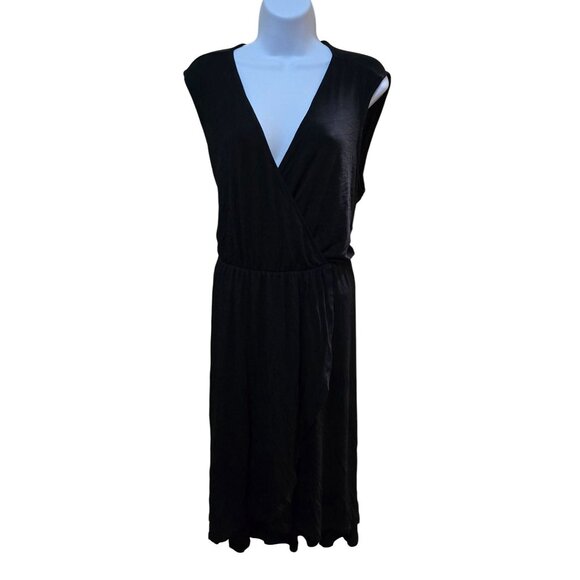 Black Sleeveless Wrap Dress With Elastic Waist & Tie whimsygoth boho work wear - Picture 1 of 11